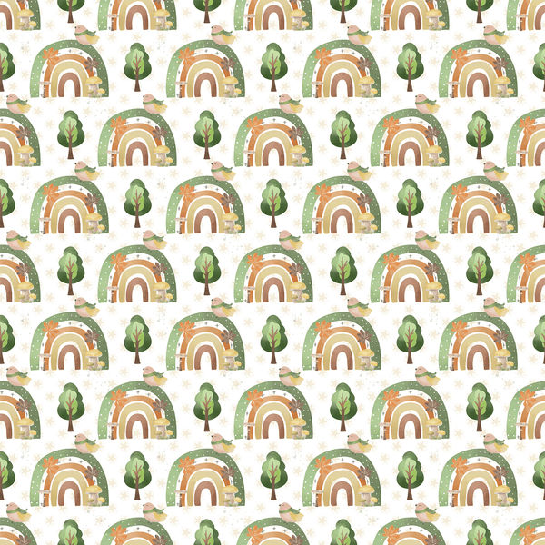 Rainbows In The Forest Fabric - White - ineedfabric.com