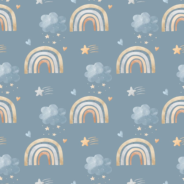Rainbows & Shooting Stars Fabric - Blue - ineedfabric.com