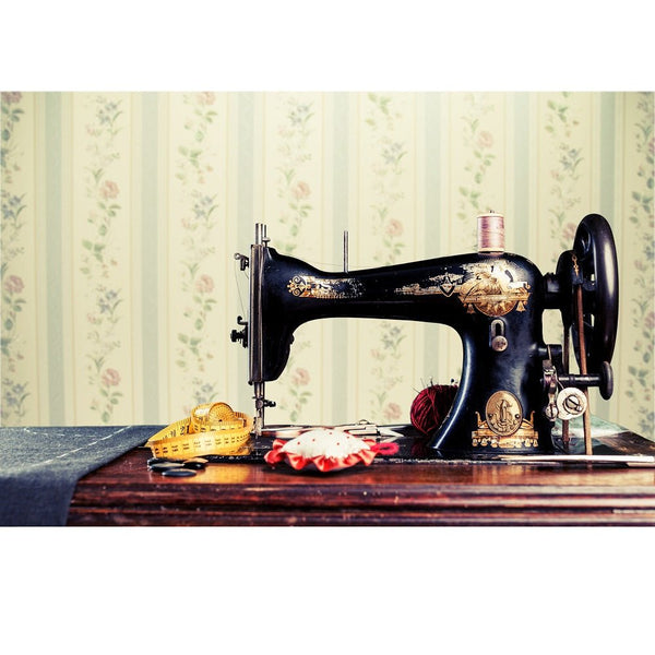 Realistic Antique Treadle Sewing Machine Fabric Panel - ineedfabric.com
