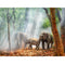 Realistic Asian Elephant Family in Forest Fabric Panel - ineedfabric.com