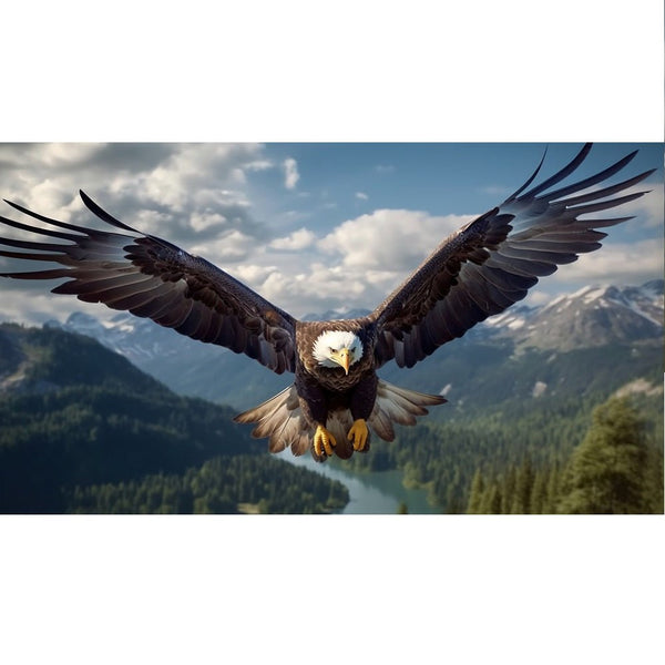 Realistic Bald Eagle with River Fabric Panel - ineedfabric.com