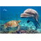 Realistic Dolphin and Turtle Underwater on Reef Fabric Panel - ineedfabric.com