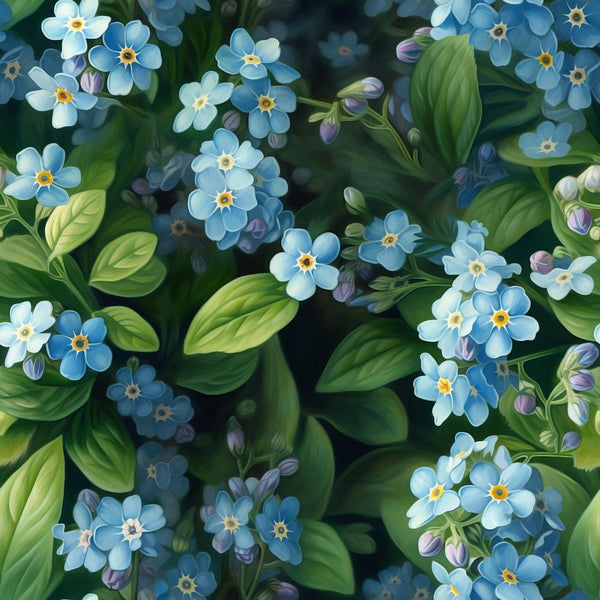Realistic Forget Me Nots Flowers Fabric - ineedfabric.com