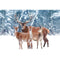 Realistic Heard of Deer Winter Scene Fabric Panel - ineedfabric.com