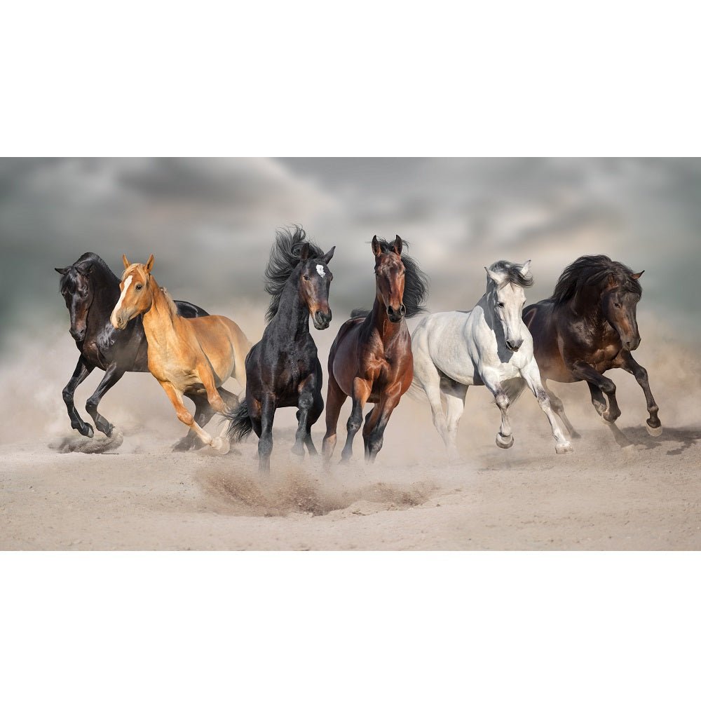Realistic Horses Running in Sand Fabric Panel – ineedfabric.com