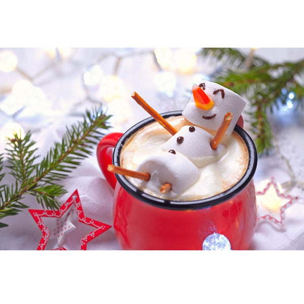 Realistic Hot Chocolate With Melting Snowman Fabric Panel - ineedfabric.com