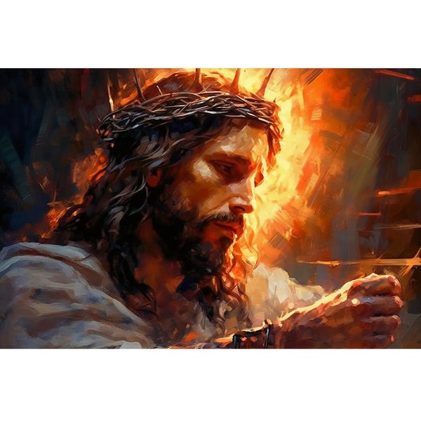 Realistic Jesus in Thorn Crown Fabric Panel - ineedfabric.com