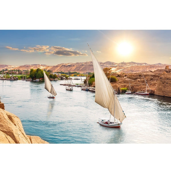 Realistic Nile Sailboats In Egypt Fabric Panel - ineedfabric.com