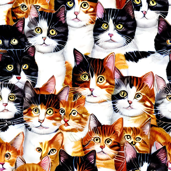 Realistic Packed Cats Pattern 1 Fabric - ineedfabric.com