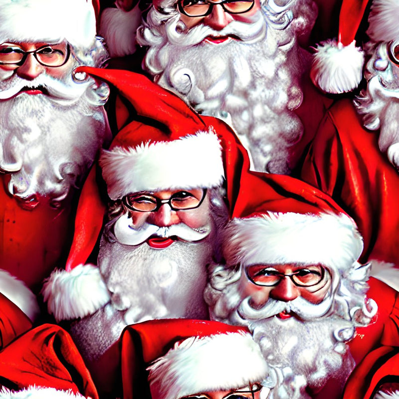 Realistic Packed Santas Fabric - ineedfabric.com