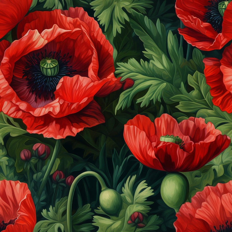 Realistic Poppy Flowers Fabric - ineedfabric.com