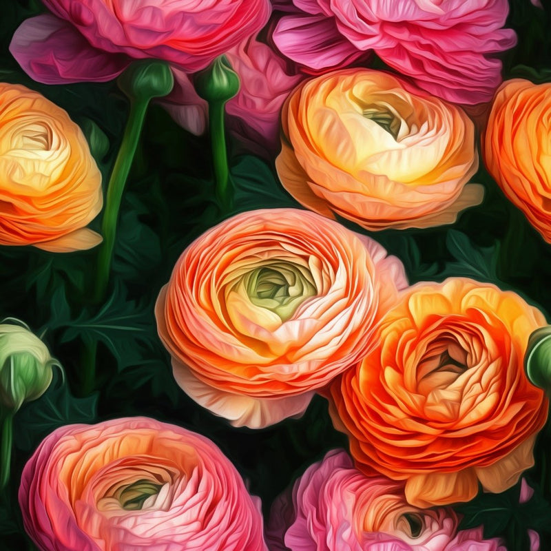 Realistic Ranunculus Flowers Fabric - ineedfabric.com