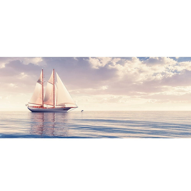 Realistic Sailboat on the Ocean Fabric Panel - ineedfabric.com