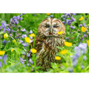 Realistic Tawny Owl in Flowers Fabric Panel - ineedfabric.com