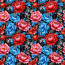 Red & Blue Floral Butterfly Fabric - ineedfabric.com