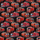 Red Fire Truck Fabric - Black - ineedfabric.com