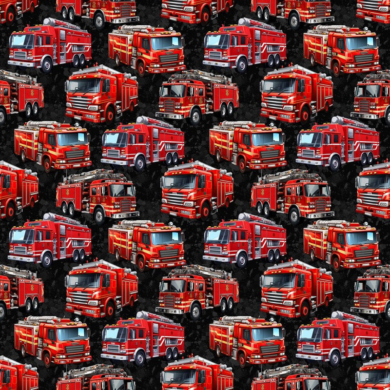 Red Fire Truck Fabric - Black - ineedfabric.com