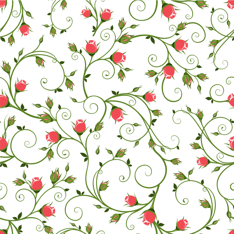 Red Rosebuds on Vines Fabric - White - ineedfabric.com