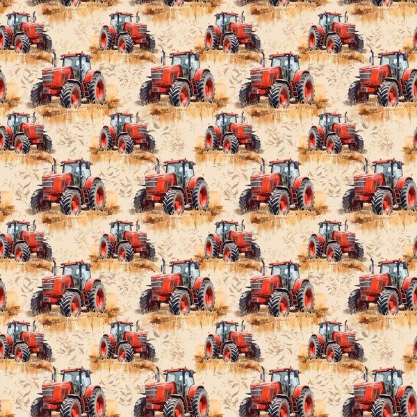 Red Tractor In Field Fabric - ineedfabric.com