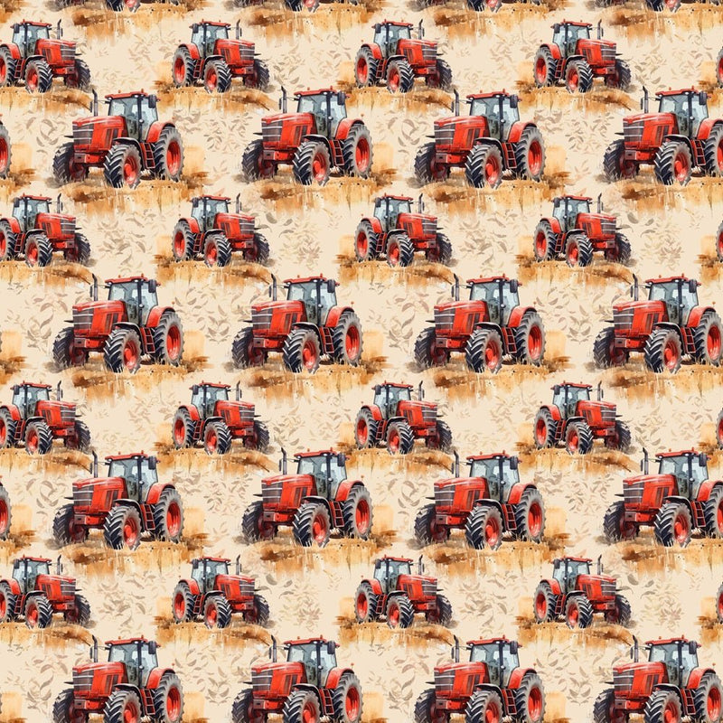 Red Tractor In Field Fabric - ineedfabric.com