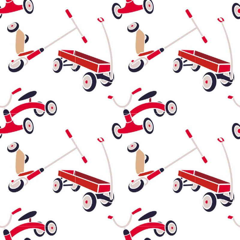 Red Wagon Fabric - White - ineedfabric.com