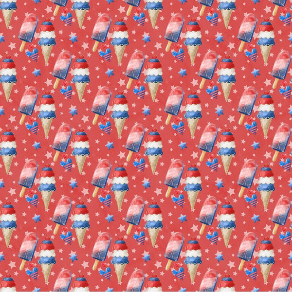 Red, White & Blue Ice Cream Fabric - Red - ineedfabric.com