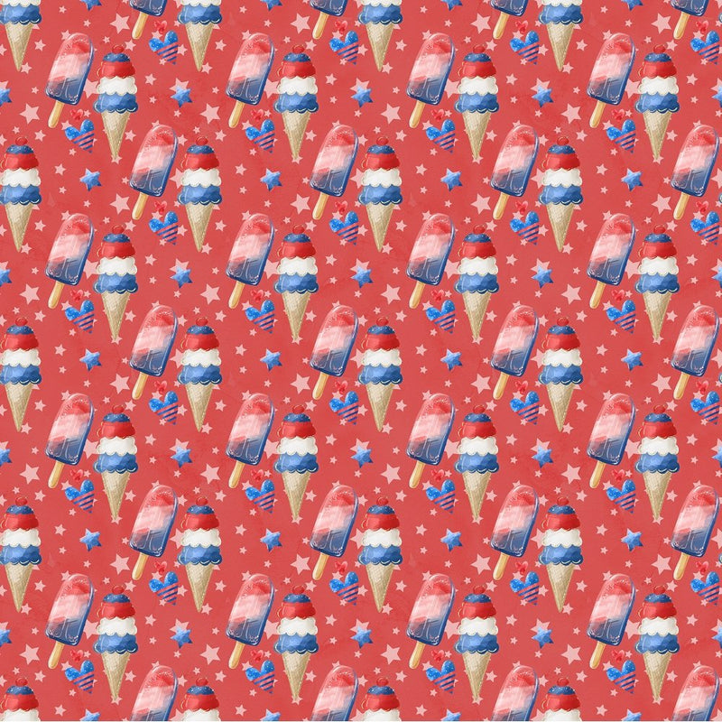 Red, White & Blue Ice Cream Fabric - Red - ineedfabric.com