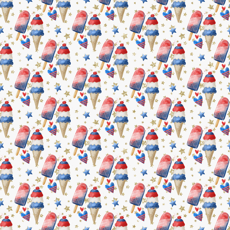 Red, White & Blue Ice Cream Fabric - White - ineedfabric.com