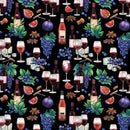 Red Wine With Fruits And Cheese Fabric - Black - ineedfabric.com