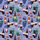 Red Wine With Fruits And Cheese Fabric - Purple - ineedfabric.com
