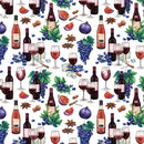 Red Wine With Fruits And Cheese Fabric - White - ineedfabric.com