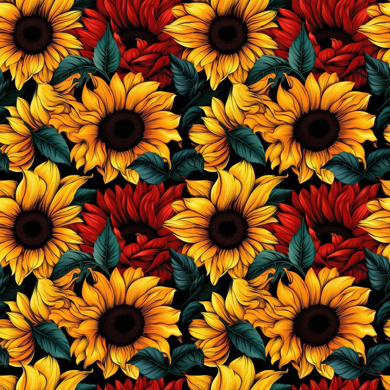 Red & Yellow Sunflowers Fabric - ineedfabric.com