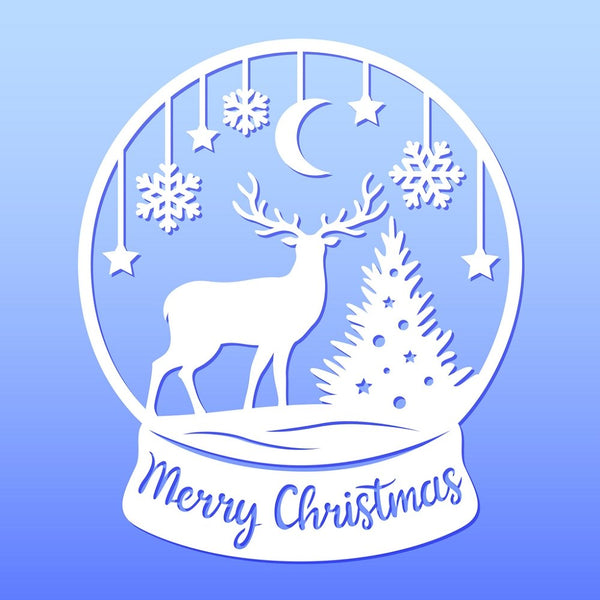 Reindeer Snowglobe Fabric Panel - Blue - ineedfabric.com
