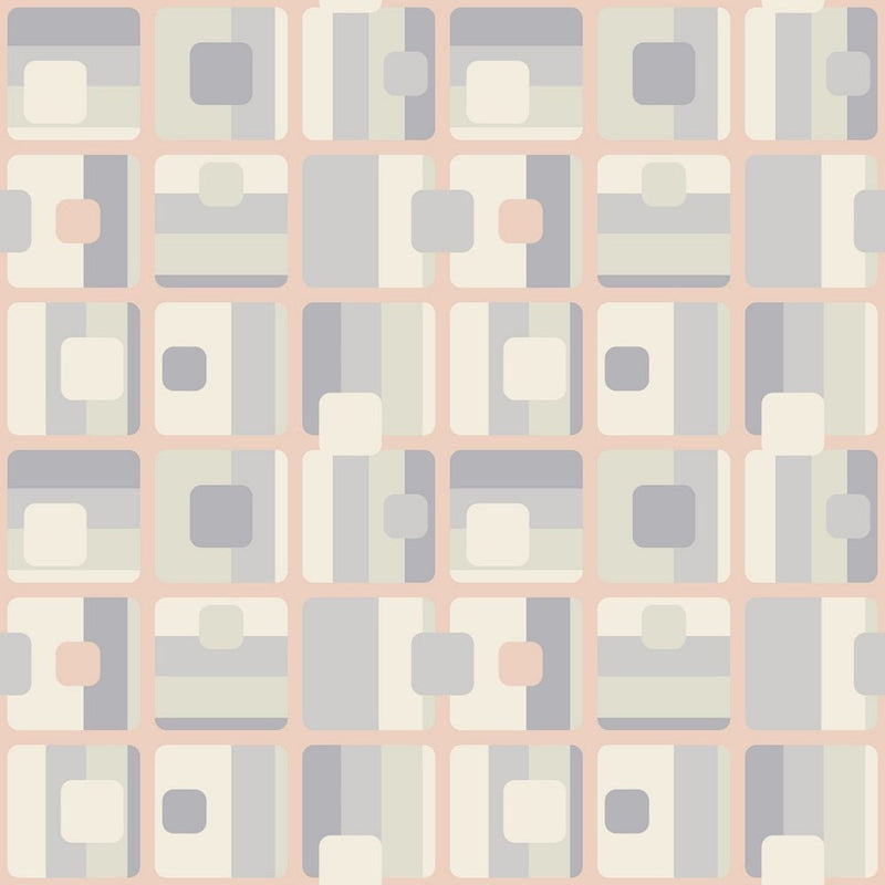 Retro Abstract Rectangles Fabric - Tan/Gray - ineedfabric.com