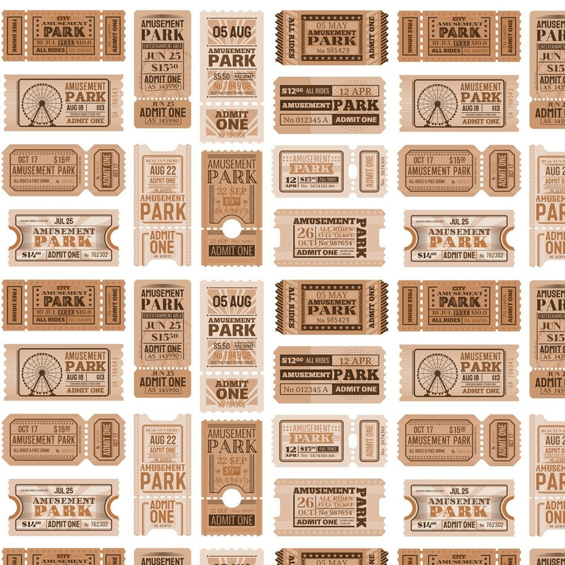 Retro Amusement Park Tickets Fabric - ineedfabric.com