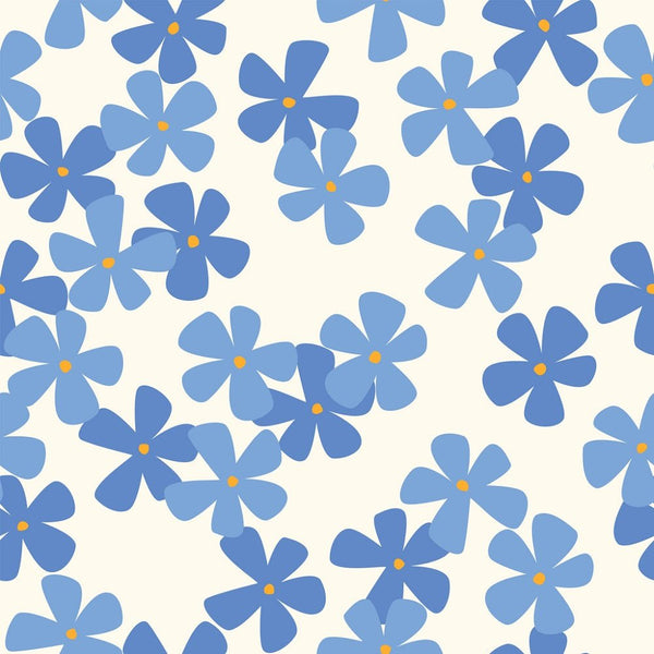 Retro Botanical Floral Fabric - Blue/Tan - ineedfabric.com