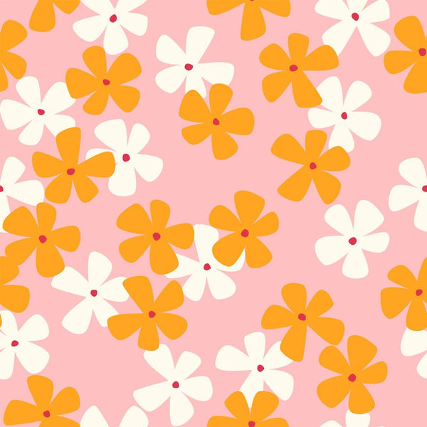 Retro Botanical Floral Fabric - Orange/Pink - ineedfabric.com