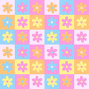 Retro Checkered Flowers Fabric - Multi - ineedfabric.com