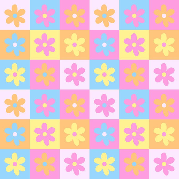 Retro Checkered Flowers Fabric - Multi - ineedfabric.com