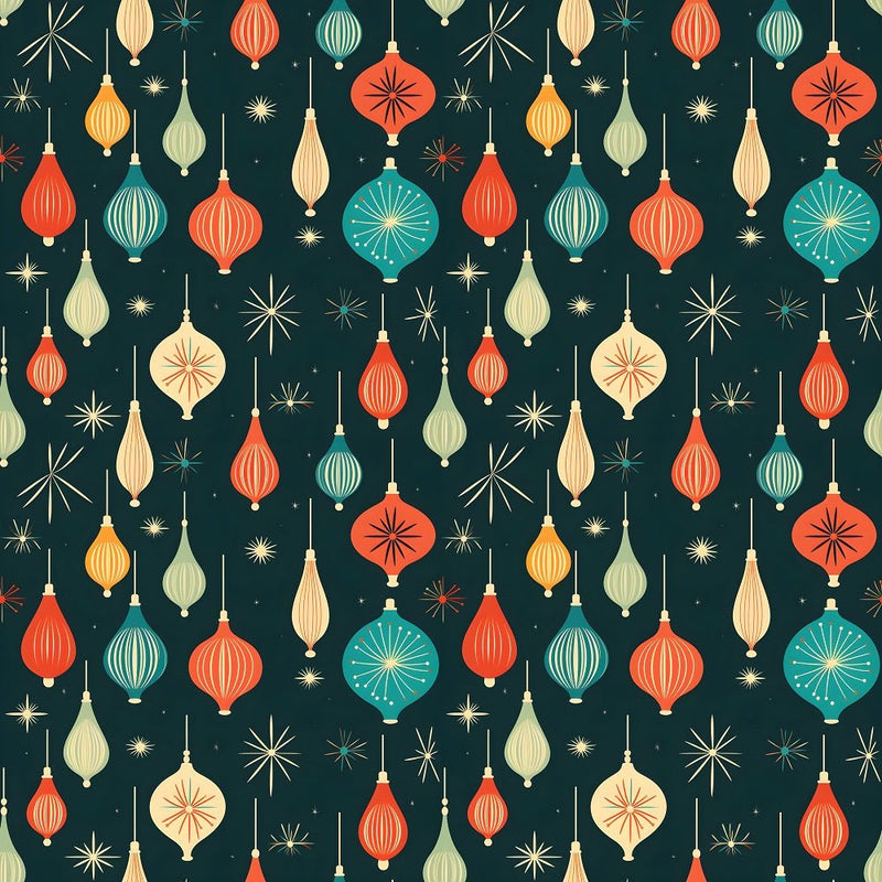 Retro Christmas Bulbs Pattern 3 Fabric - ineedfabric.com