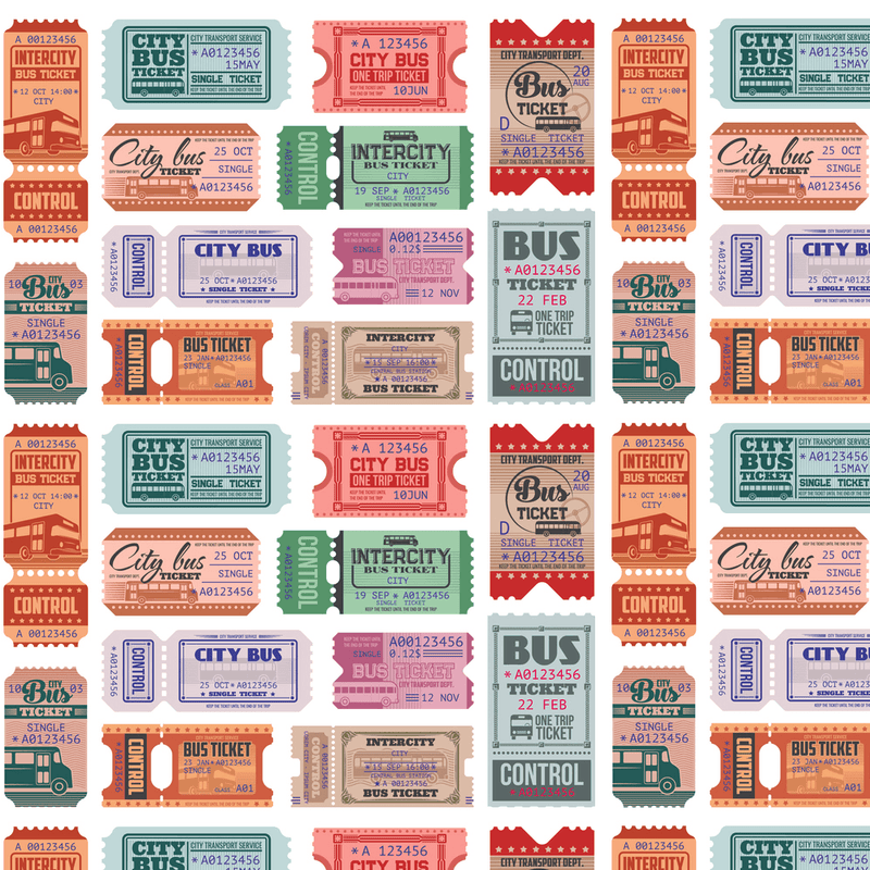 Retro City Bus Tickets Fabric - ineedfabric.com