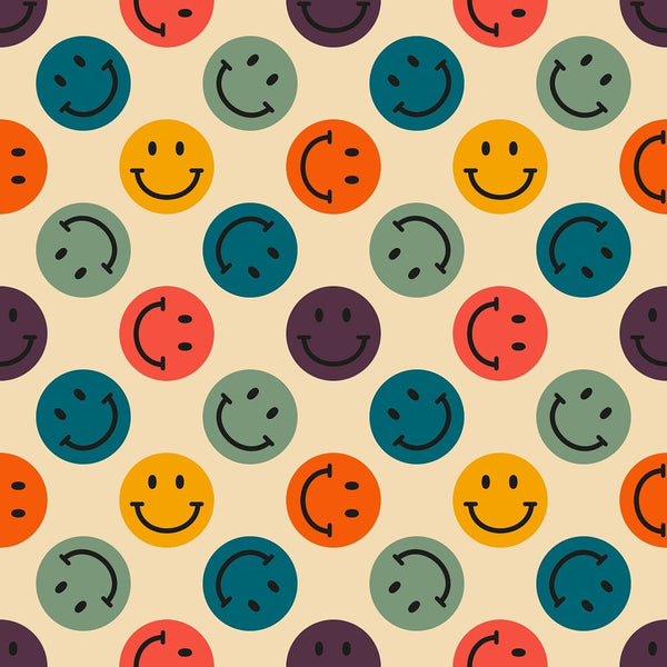 Retro Emoji Smiley Faces Fabric - Tan - ineedfabric.com
