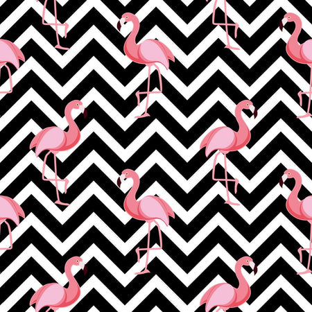 Retro Flamingo Chevron Zigzag Fabric - Black - ineedfabric.com