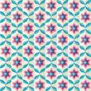 Retro Flowers and Leaves Fabric - Tan/Blue - ineedfabric.com