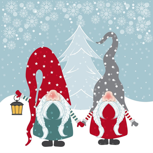 Retro Gnomes Playing In Snow Fabric Panel - Blue - ineedfabric.com