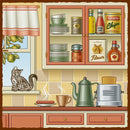 Retro Kitchen Scene Fabric Panel - ineedfabric.com