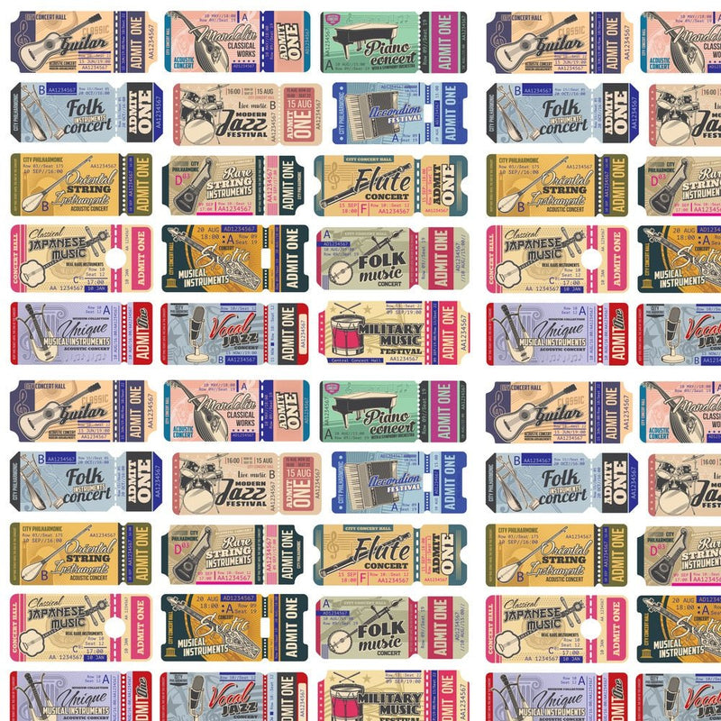 Retro Music Tickets Fabric - ineedfabric.com