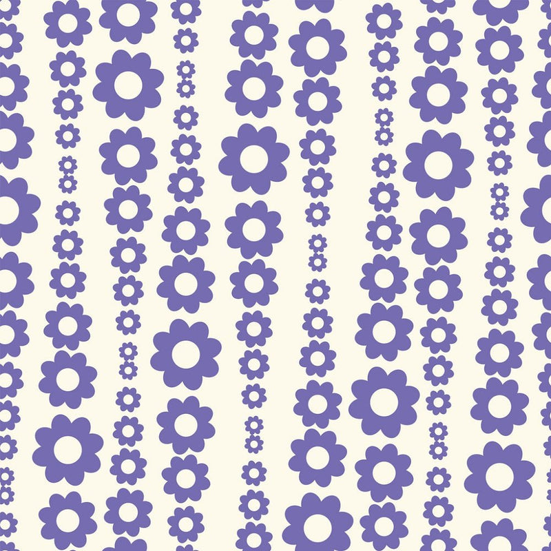 Retro Optical Illusion Floral Fabric - Purple/Tan - ineedfabric.com