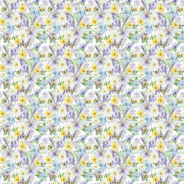 Retro Pastel Flowers & Butterflies Fabric - ineedfabric.com