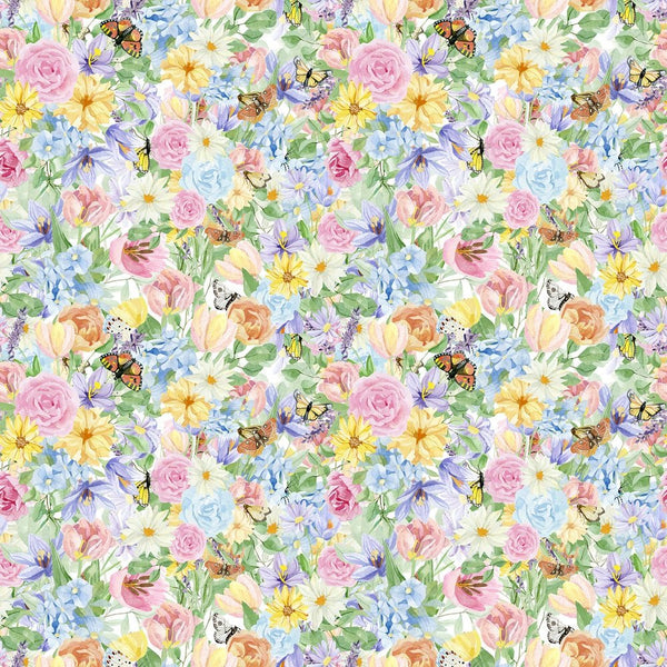 Retro Pastel Flowers, Butterflies & Moth Fabric - ineedfabric.com